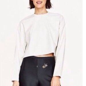Zara Faux Leather Cream colored Long Sleeve Top